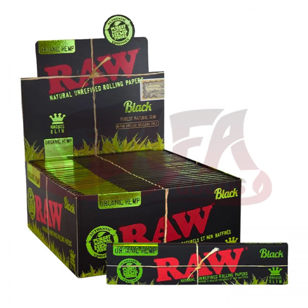RAW Black Organic (King Size Slim) Hemp Rolling Papers - 50PC Box